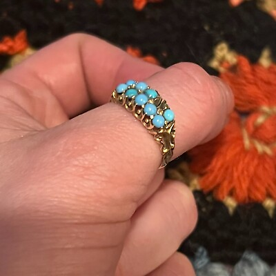 #ad Victorian 15ct Gold and Two Row Turquoise Band Stack Ring missing stone $225.00