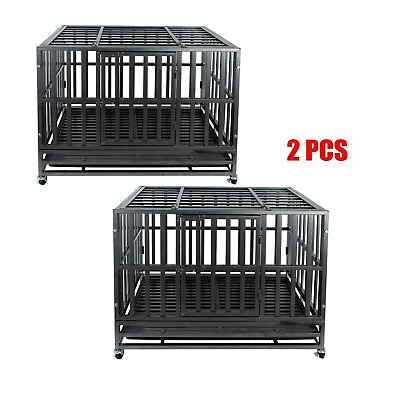 #ad Heavy Duty Dog Kennel Pet Iron Crate Cage 37 inch 2 PCS $318.55