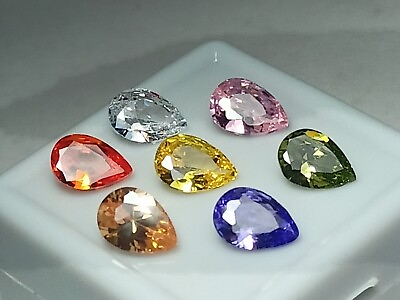#ad 7 Pcs 7x5 mm Natural Sapphire Mix color Pear Shape Certified Lot Gemstone $12.87