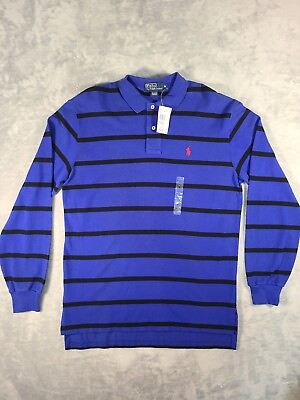 #ad Vtg Polo Ralph Lauren Shirt Mens Medium Long Sleeve Striped Polo Rugby Blue New $59.95