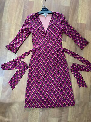 #ad Diane Von Furstenberg Julian Silk Jersey Print Wrap Dress 4 $49.00