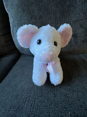 #ad White Mouse 10” Soft Floppy Pink Ears Nose Feet Grosgrain Bow Plush Lovey $24.99