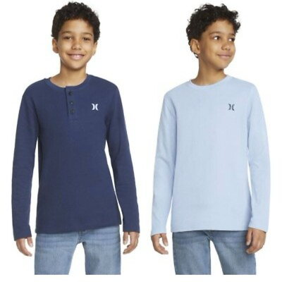 #ad Hurley Boys Shirt 2 Pack Thermal Long Sleeve Graphic Tee Shirt Blue Size 10 12 $15.00