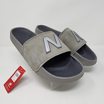#ad New Balance Sandals Mens 12 Grey Slides Big Logo Suede Comfort Cushioned $35.00