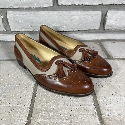 #ad COLE HAAN Mens Brown Leather Tasseled Loafers 10.5D Hand Made In Italy $59.99