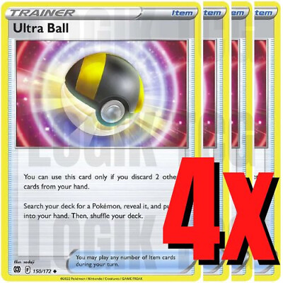 #ad 4x Ultra Ball 150 172 x4 Brilliant Stars Pokemon TCG Playset NM $3.25