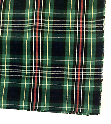 #ad Vtg Green Tartan Plaid Fabric 62quot;x64quot; Wide Cotton Blend Medium Weight Unbranded $14.50