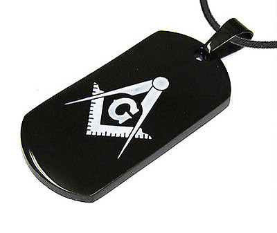 #ad Shiny Black Masonic Dog Tag Smooth Square amp; Compass Steel Pendant $20.99