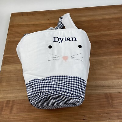 #ad Pottery Barn Kids Tie Ear Bunny Easter Treat Bucket Navy White Monogram “Dylan” $24.95