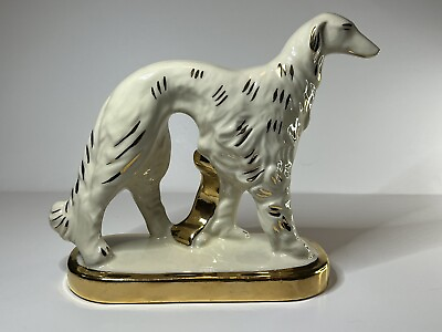 #ad Vintage Porcelain Dog HOUND Figurine with Gold tone 8#x27; Figure $10.99