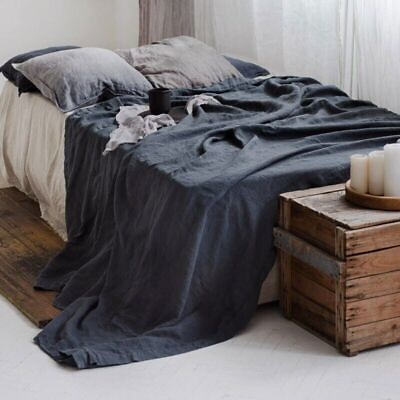#ad 2023 Pure linen bed sheet 100% linen solid color breathable 1 bed sheet $120.40