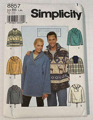 Simplicity 8857 Jacket Pullover 1 4 Zip Fleece Sewing Pattern L XL Unisex Uncut C $8.27