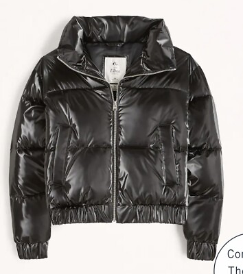 #ad ABERCROMBIE amp; FITCH Jacket Womens Medium M Ultra Mini Puffer NEW Glossy Black $75.99