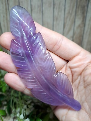 #ad Rainbow Fluorite Crystal Feather Carving Display Frame 11.5cm Hand Carved Gift GBP 24.00