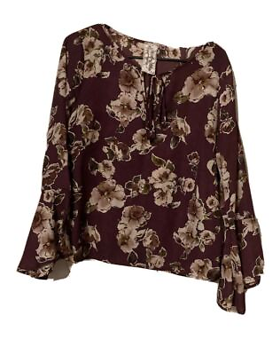 #ad Sadie Sage Top Shirt Blouse L Large Womens Floral Chiffon Bell Sleeve Purple $27.77