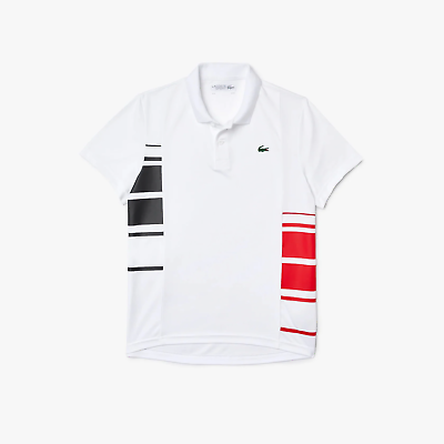 #ad LACOSTE MENS SPORT Colorblock Piqué Mesh Polo WHITE RED BLK NWT M $38.00
