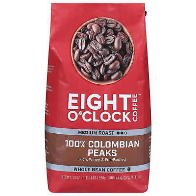 #ad Eight O#x27;Clock 100% Colombian Peaks Medium Roast Whole Bean Coffee 30 Oz Bag $14.54