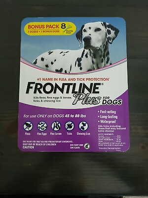 #ad Frontline Plus for Dogs 45 88 lbs 8 Monthly Doses New Sealed Q $59.95