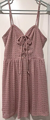 #ad Women’s Teen’s Dress Pink LARGE Embroidered V Neck Drawstring NEW $13.95