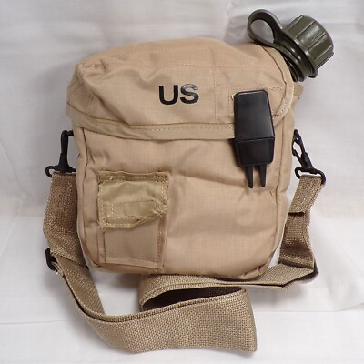 #ad US Military Collapsible Water Canteen amp; Cover Pouch Desert Tan 2 QT w Strap NEW $28.90
