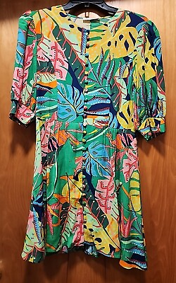 #ad Karlie Ladies Size Medium Multicolor Tropical Floral Rayon Mini Dress $49.99