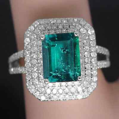 #ad 14KT Gold amp; 2.80Ct AA Natural Zambian Green Emerald amp; Diamond Ring $600.00