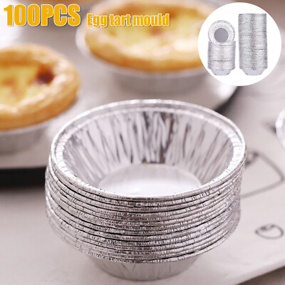 #ad 100Pcs Egg Tart Molds Food Grade Aluminum Foil Egg Tart Pan Mini Round Pie ✻ $10.09
