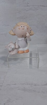 #ad Bumpkin figurine by Fabrizio Girl Baby Ceramic 3 inch Girl w cat 1985 $7.69
