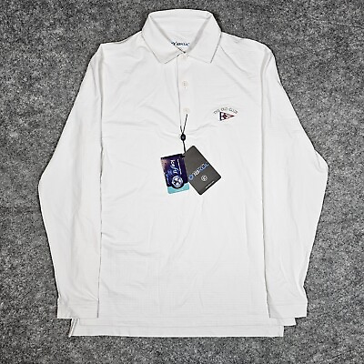 #ad New The Old Club IBKUL Mens S White Long Sleeve Polo Shirt Icefil UPF 50 Fishing $39.00