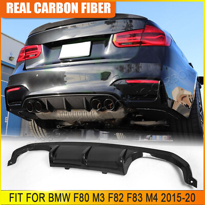 #ad Real Carbon For 2015 20 BMW F80 M3 F82 F83 M4 Fiber Rear Bumper Diffuser Lip Kit $222.24