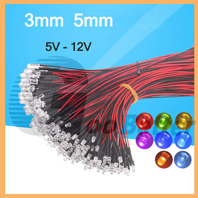 #ad Pre Wired LEDs 3mm 5mm Ultra Bright : 5V 12V : Various Colours Lamp Wired LED $8.75