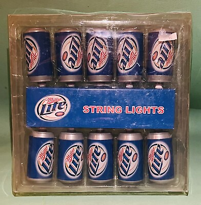 #ad Miller Lite Beer Cans String Party Lights Indoor Outdoor Lights 9 Ft Long Rare $32.99