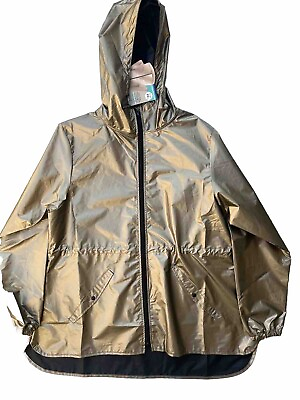 #ad Totes Metallic Rain Jacket Sz L XL Gold Full Zip Drop Hem Wind Breaker Anorak $23.99