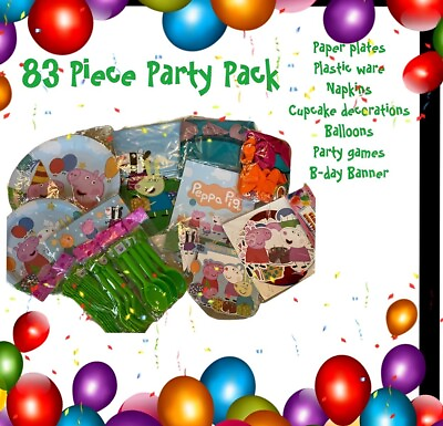 #ad PEPPA PIG birthday party 83 pieces 6 large mallard balloons folks table decor $19.99