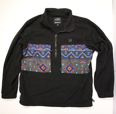 #ad Billabong Adventure Division Pullover Fleece Mens L Black Aztec Print Pockets $39.00