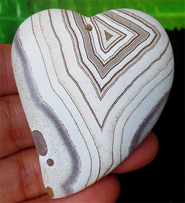 #ad 54x46x7mm White Coin Stripes Agate Heart Healing Pendant Bead BQ69515 $8.99