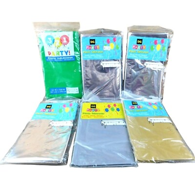 #ad Lot of 6 SEALED DG Party Plastic Tablecovers Tablecloth Gold Silver Green Grey $10.00