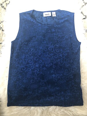 #ad Chico#x27;s Travelers Blouse Size 1 Blue Tank Top Acetate Stretch Sleeveless. T4 $22.00