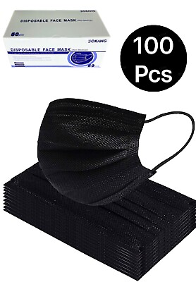 #ad 100 Pcs Black Face Mask with Filter Mouth amp; Nose Protector Respirator Masks $14.89