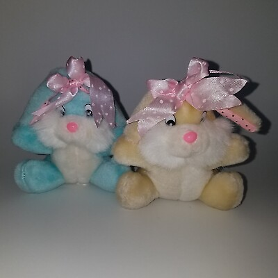 #ad 2 VTG Flomo Friends Forever Bunny Rabbit Plush Lot SMALL 4.5quot; Easter Blue Tan $34.95