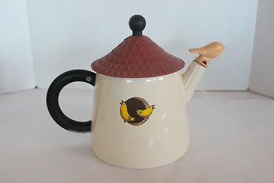 #ad Large vintage metal tea pot bird house birds $15.00