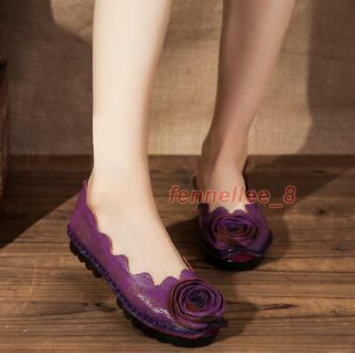 #ad Lady Leather Floral Slip on Loafers Casual Shoes Soft Comfort Retro Flat Heel $29.99