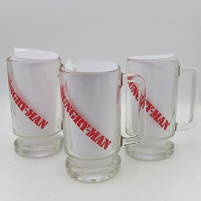 #ad Lot of 3 Vintage HUNGRY MAN TV DINNER Glass Beer Mug Stein 70s Advertising XLNT $65.00