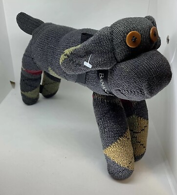 #ad Banana Republic Dog Sock Plush Argyle Grey Sock Puppy Toy Bow 11” $22.44