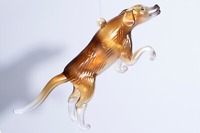 #ad Hand Blown Art Deco Glass Ornament Retriever Hound Running Dog Great Detail $9.99