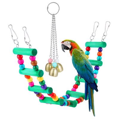 #ad 2 Pcs Parrot Ladder Toys Swing Chew Bird Bridge Bells Wooden $13.48