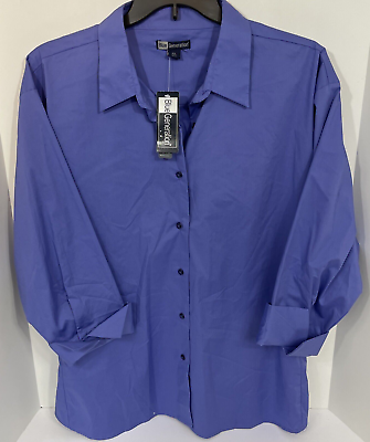 #ad Blue Generation Womens 4XL Blue 3 4 Sleeve Button Up Shirt NWT $10.12