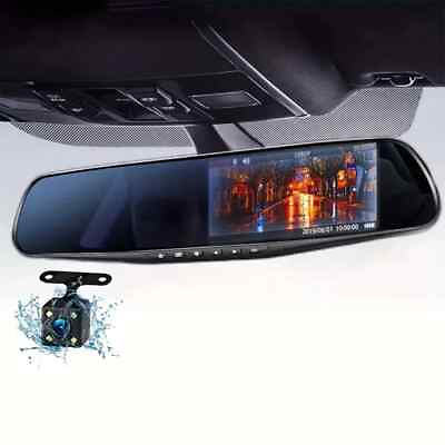 #ad 4.2 inch Large Rear View Mirror Tachograph Dual Lens HD 1080P Automotive General $34.99