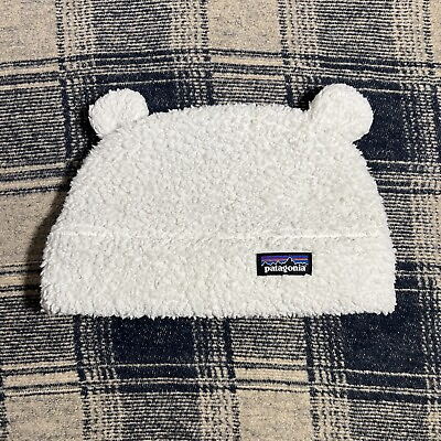#ad Patagonia Kids White Winter Soft Beanie Hat Girls Bear Ears Toddler $13.77