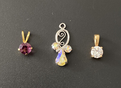 #ad Gold And Silver Tone Gemstone Pendant Charm Lot Of 3 $14.99